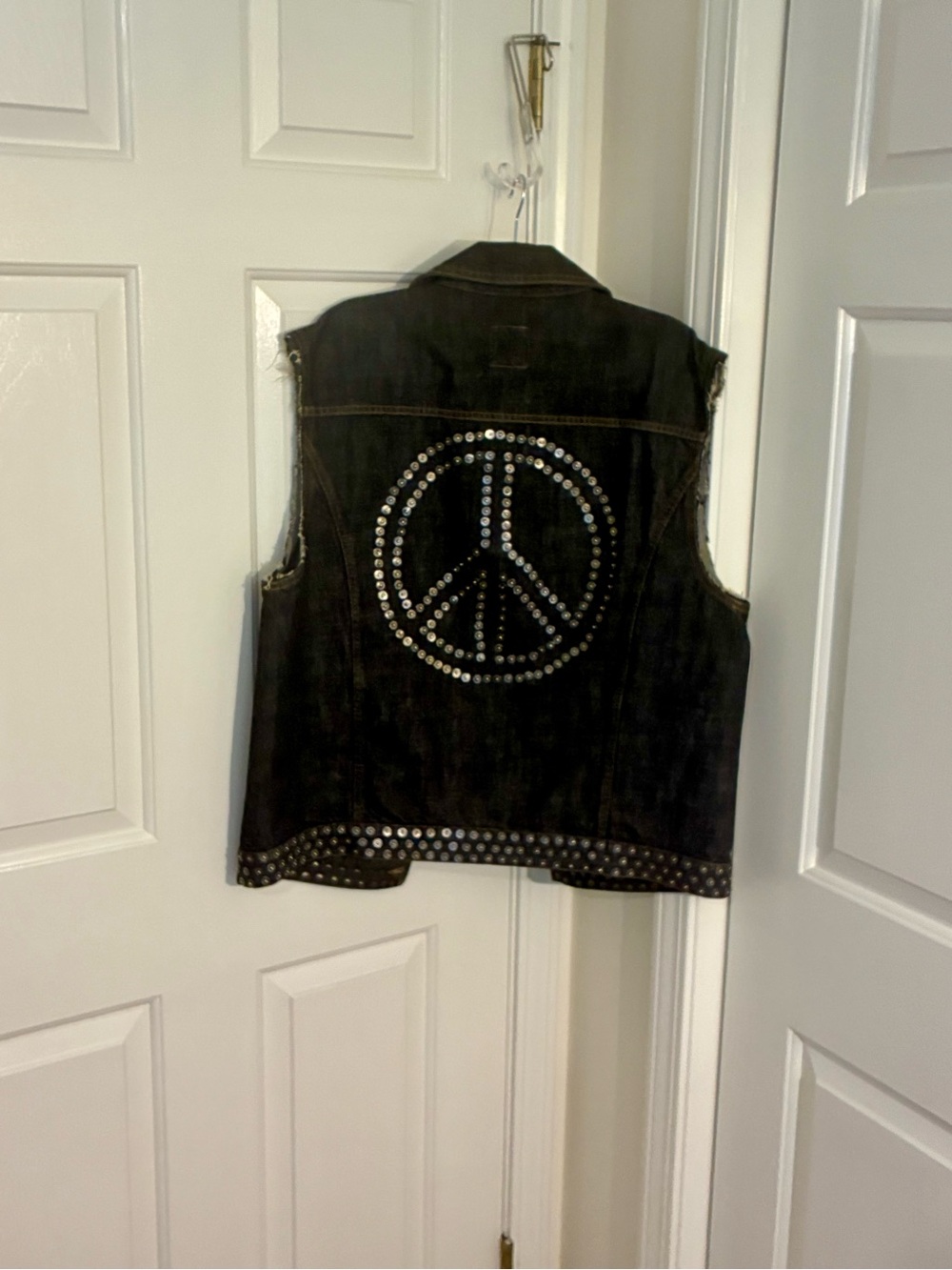 Moschino Studded Denim Vest with Peace Emblem